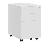 SONGMICS Caisson de Bureau Metal, Caisson de Rangement Mobile, avec roulettes et Serrure, pour Documents et Dossier Suspendu, avec 3 tiroirs, 39 x 52 x 60 cm Blanc OFC60WT