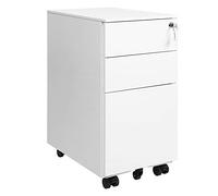 SONGMICS Caisson de Bureau Metal, Caisson de Rangement Mobile, avec roulettes et Serrure, pour Documents et Dossier Suspendu, avec 3 tiroirs, 30 x 45 x 60 cm Blanc OFC031W01