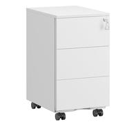 SONGMICS Caisson de Bureau, Métallique, Verrouillable, 3 Tiroirs | Meuble de Bureau, Casier sur Roulettes, pour Imprimante, Prémonté, 30 x 40 x 54 cm, Blanc Mat, Collection BEREND OFC079W01