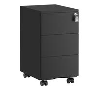 SONGMICS Caisson de Bureau, Métallique, Verrouillable, 3 Tiroirs | Meuble de Bureau, Casier sur Roulettes, pour Imprimante, Prémonté, 30 x 40 x 54 cm, Noir Mat, Collection BEREND OFC079B01