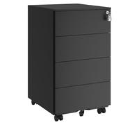 SONGMICS Caisson de Bureau, Métallique, Verrouillable, 4 Tiroirs | Meuble de Bureau, Casier sur Roulettes, pour Imprimante, Prémonté, 39 x 45 x 69,3 cm, Noir mat, Collection BEREND OFC064B16