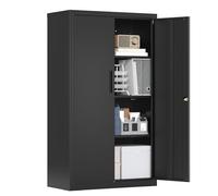 SONGMICS Caisson de Bureau, Meuble de Rangement, Verrouillable, avec 2 Portes, en Acier, 80 x 40 x 140 cm, 3 Étagères Réglables, Noir Mat OMC020BD01