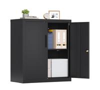 SONGMICS Caisson de Bureau, Meuble de Rangement, Verrouillable, avec 2 Portes, en Acier, 80 x 40 x 90 cm, Étagère Réglable, Noir Mat OMC019BD01