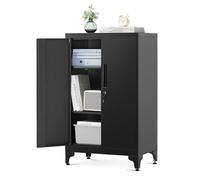 SONGMICS Caisson de Bureau, Placard Polyvalent, Armoire de Bureau à 2 Portes, Verrouillable, en Acier, pour Salon, Noir Mat OMC012B01