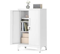 SONGMICS Caisson de Bureau, Placard Polyvalent, Armoire de Bureau à 2 Portes, Verrouillable, en Acier, pour Salon, Blanc Mat OMC012W01