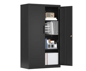 SONGMICS Caisson de Bureau, Verrouillable, 2 Portes, 80 x 40 x 140 cm | Meuble de Rangement, en Acier, 3 Étagères Réglables, Noir Mat, Collection BEREND OMC020BD01