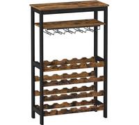 SONGMICS Casier à vin pour 24 bouteilles de vin, sur pied, casier à bouteilles avec supports en verre, pour cuisine, bar, salle à manger, vintage brun-noir KWR028B01