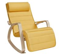 SONGMICS Chaise à Bascule avec accoudoirs en Bouleau, Repose-Pieds réglable à 5 hauteurs, portée 150 kg, pour Salon Chambre à Coucher, Jaune Ocre et Naturel LYY010Y01