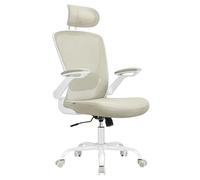 SONGMICS Chaise Bureau Ergonomique, Tissu en Maille, Support Lombaire, Appui-tête, Mécanisme à Bascule, Assise Large de 53 cm, Accoudoirs Rabattables, pour Bureau, Chambre, Beige Cappuccino OBN047K01