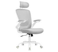 SONGMICS Chaise Bureau Ergonomique, Tissu en Maille, Support Lombaire, Appui-tête, Mécanisme à Bascule, Assise Large de 53 cm, Accoudoirs Rabattables, pour Bureau, Chambre, Gris Tourterelle OBN047G01
