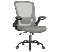 SONGMICS Chaise Bureau Ergonomique, Tissu en Maille, Support Lombaire, Mécanisme à Bascule, Assise Large de 53 cm, Accoudoirs Rabattables, pour Bureau, Chambre, Gris Ardoise OBN037G01