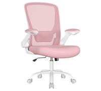 SONGMICS Chaise Bureau Ergonomique, Tissu en Maille, Support Lombaire, Mécanisme à Bascule, Assise Large de 53 cm, Accoudoirs Rabattables, pour Bureau, Chambre, Rose Bonbon OBN037R01