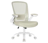 SONGMICS Chaise Bureau Ergonomique, Tissu en Maille, Support Lombaire, Mécanisme à Bascule, Assise Large de 53 cm, Accoudoirs Rabattables, pour Bureau, Chambre, Beige Avoine OBN037K02