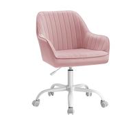 SONGMICS Chaise de Bureau avec Surface en Tissu Velours, Fauteuil Pivotant, Siège Ergonomique, Rembourrage en Mousse, Hauteur Réglable, Rose Bonbon OBG012R01
