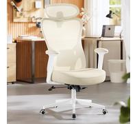 SONGMICS Chaise de Bureau Ergonomique, Fauteuil de Bureau, Appui-Tête et Soutien Lombaire Réglables, Supporte Jusqu’à 150 kg, Hauteur Réglable, Beige Sable OBN066LF01