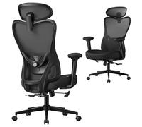 SONGMICS Chaise de Bureau Ergonomique, Fauteuil de Bureau, Appui-Tête et Soutien Lombaire Réglables, Supporte Jusqu’à 150 kg, Hauteur Réglable, Noir d'encre OBN066BH01
