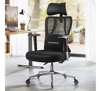 SONGMICS Chaise de Bureau Ergonomique, Fauteuil de Bureau, avec Soutien Lombaire, Appui-Tête, Accoudoirs, pour Différentes Tailles, Supporte 150 kg, Noir d'encre OBN067BH01