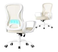 SONGMICS Chaise de Bureau Ergonomique Pivotante, en Maille, Fauteuil de Bureau, Soutien Lombaire, Fonction Basculante, Accoudoirs, pour Chambre, Beige Cappuccino et Blanc Nuage OBN043LH02
