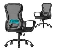 SONGMICS Chaise de Bureau Ergonomique Pivotante, en Maille, Fauteuil de Bureau, Soutien Lombaire, Fonction Basculante, Accoudoirs, pour Chambre, Noir d'encre OBN043BH02