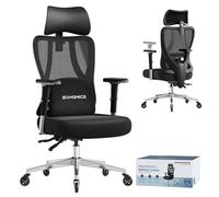 SONGMICS Chaise de Bureau Ergonomique, Soutien Lombaire, Supporte 150 kg | Fauteuil de Bureau, Appui-Tête, Accoudoirs, pour Différentes Tailles, Noir d'Encre, Collection KIME OBN067BH01
