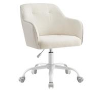 SONGMICS Chaise de Bureau, Fauteuil Ergonomique, Réglable en Hauteur | Siège Pivotant, Capacité 110 kg, Cadre en Acier, Tissu Bouclette et Cuir PU, Beige et Blanc, Collection TYRA OBG019W01