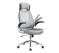 SONGMICS Chaise de Bureau, Fauteuil Pivotant, Siège avec Accoudoirs Rabattables, Appui-tête et Support Lombaire, Dossier Inclinable, Surface en Toile, Gris Tourterelle OBN086G01