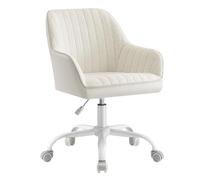 SONGMICS Chaise de Bureau, Fauteuil Pivotant, Tissu Peluche Respirant et PU, Rembourrage en Mousse, Hauteur Réglable, pour Bureau, Bar, Beige Cappuccino et Blanc Nuage OBG012W01