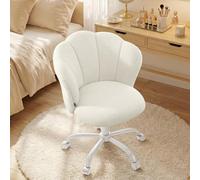 SONGMICS Chaise de Bureau Pivotante 360°, Chaise Coiffeuse Rembourrée, Tissu Peluche, Supporte 110 kg, Dossier en Forme de Pétales, Hauteur Réglable, pour Salon, Chambre, Blanc Crème OBG030WD01