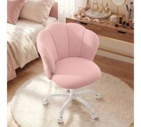 SONGMICS Chaise de Bureau pivotante, Chaise de Maquillage pour Coiffeuse, en Polaire Teddy, capacité de 110 kg, Dossier pétale, Hauteur réglable, pour Salon, Chambre à Coucher, Rose gelée OBG030SA02