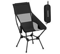SONGMICS Chaise de Camping, Dossier Haut, 2 Poches de Rangement | Chaise de Plage Pliante, Hauteur Réglable, Structure en Acier, Supporte 150 kg, Appuie-Tête, Noir，Collection SANDY GCB051BZ01