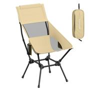SONGMICS Chaise de Camping Dossier Haut, Chaise de Plage Pliante Hauteur Réglable, Structure en Acier, Supporte 150 kg, 2 Poches de Rangement, Appuie-Tête, pour Voyages, Marron GCB051KZ01