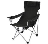 SONGMICS Chaise de Camping Pliable, Siège Pliante, extérieur, avec accoudoirs, Appui-tête, Porte-Verres, Cadre Stable, capacité de Charge 150 kg, Noir GCB09BK One Size