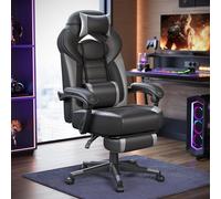 SONGMICS Chaise de Jeu, Chaise d'Ordinateur, Ergonomique, avec Repose-Pieds, Coussin de Tête Ajustable, Support Lombaire, Capacité de Charge de 150 kg, Noir et Gris OBG77BG