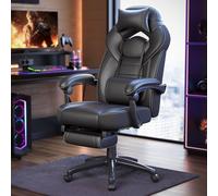 SONGMICS Chaise de Jeu, Chaise d'Ordinateur, Ergonomique, avec Repose-Pieds, Coussin de Tête Ajustable, Support Lombaire, Capacité de Charge de 150 kg, Noir OBG077B01