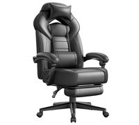SONGMICS Chaise de Jeu, Chaise d'Ordinateur, Ergonomique, avec Repose-Pieds, Coussin de Tête Ajustable, Support Lombaire, Capacité de Charge de 150 kg, Noir OBG077B01