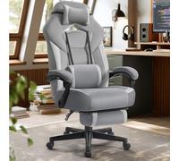 SONGMICS Chaise de Jeu, Chaise d'Ordinateur, Ergonomique, avec Repose-Pieds, Coussin de Tête Ajustable, Support Lombaire, Capacité de Charge de 150 kg, Gris Ardoise et Gris Tourterelle OBG077G02
