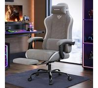 SONGMICS Chaise Gaming, Chaise de Bureau, Ergonomique, Fauteuil Gaming, Coussin d’Assise à Ressorts, Repose-Pieds, Accoudoirs avec Mécanisme Synchrone, Gris Tourterelle OBG079G01
