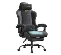 SONGMICS Chaise Gaming, Chaise de Bureau, Ergonomique, Fauteuil Gaming, Coussin d’Assise à Ressorts, Repose-Pieds, Accoudoirs avec Mécanisme Synchrone, Noir d'encre OBG079B01