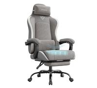 SONGMICS Chaise Gaming, Chaise de Bureau, Ergonomique, Fauteuil Gaming, Coussin d’Assise à Ressorts, Repose-Pieds, Accoudoirs avec Mécanisme Synchrone, Gris Tourterelle OBG079G01