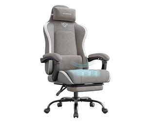 SONGMICS Chaise Gaming, Chaise de Bureau, Ergonomique, Fauteuil Gaming, Coussin d’Assise à Ressorts, Repose-Pieds, Accoudoirs avec Mécanisme Synchrone, Gris Tourterelle OBG079G01