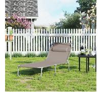 SONGMICS Chaise Longue Bain de Soleil Transat de Relaxation avec Dossier Parasol inclinables Pliable 71 x 200 x 38cm Taupe GCB022K01