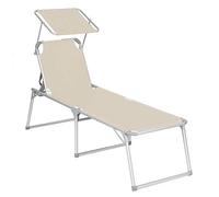 SONGMICS Chaise longue, Bain de soleil, Transat de relaxation, grand modèle, 65 x 200 x 48 cm, charge 150 kg, avec dossier et parasol inclinables, pliable, pour jardin, balcon, terrasse, Beige GCB26BE