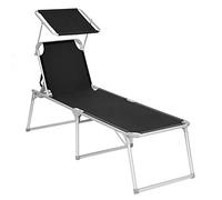 SONGMICS Chaise longue, Bain de soleil, Transat de relaxation, grand modèle, 65 x 200 x 48 cm, charge 150 kg, avec dossier et parasol inclinables, pliable, pour jardin, balcon, terrasse, Noir GCB26BK