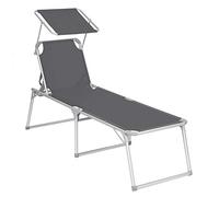 SONGMICS Chaise Longue, Bain de Soleil, Transat de Relaxation, Grand modèle, 65 x 200 x 48 cm, Charge 150 kg, avec Dossier et Parasol inclinables, Pliable, pour Jardin, Balcon, terrasse (Gris)