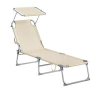 SONGMICS Chaise Longue Pliante, 189 x 53 x 28,5 cm, Transat Jardin Extérieur, Supporte 110 kg, Pare-Soleil et Dossier Réglables, pour Terrasse, Balcon, Beige GCB194WZ02