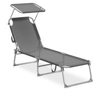 SONGMICS Chaises Longues Pliantes, 189 x 53 x 28,5 cm, Transats Jardin Extérieur, Chaque Chaise Supporte 110 kg, Pare-Soleil et Dossier Réglables, pour Terrasse, Balcon, Lot de 2, Gris GCB294GZ02