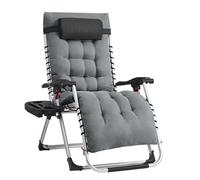 SONGMICS Chaise Longue Pliante, Chaise de Gravité Zéro avec Coussin Amovible, Structure en Acier, Supporte Jusqu'à 110 kg, Appui-Tête Réglable, Sac, Plateau, pour Jardin, Balcon, Gris Foncé GLB040GZ03