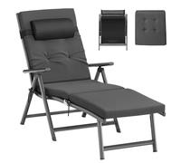 SONGMICS Chaise Longue Pliante, Transat Jardin Extérieur avec Coussin de 6 cm d’Épaisseur, Oreiller Amovible, Respirant, Dossier Réglable, Supporte jusqu'à 150 kg, Gris Ardoise GCB024GZ02