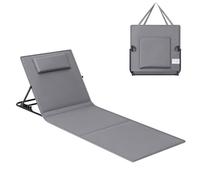 SONGMICS Chaise Longue, Transat de Plage, avec Appui-tête, Dossier Inclinable, Portable, avec Bandoulières, pour Camping, Piscine, 158 x 55 cm, Gris Ardoise GCB151G01