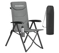 SONGMICS Chaise Pliante Camping, Dossier Inclinable 95°-150°, Fauteuil Camping, Dossier Haut Réglable, Porte-Gobelet Pivotant, Sac de Transport avec Sangle, pour Jardin, Pêche, Gris GCB015GZ01